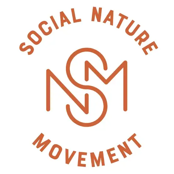 An orange Social Nature Movement logo with stylized letters SNM on a white background.